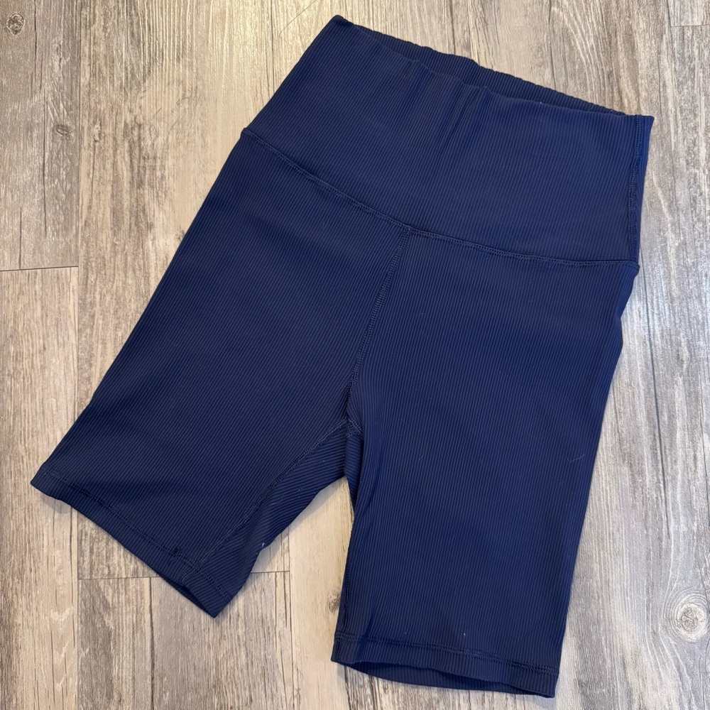 Navy Blue High Waisted Ribbed Aerie Biker Shorts